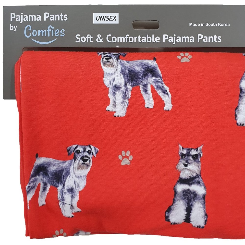 New Size Large Unisex Red Schnauzer Dog Paws Lounge Pajama Pants Comfies